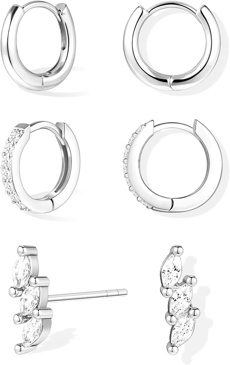 Inerney 14K Gold Plated Huggie Hoop Earrings for Women, Small Sterling Silver Earring Set Hypoallergenic Cartilage Helix Stacks, Mini Dainty Cute Trendy Birthstone Jewelry Gift for Multiple Piercings - Image 1